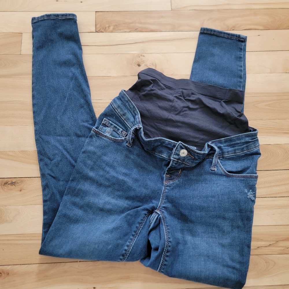 Old Navy Maternity Rockstar Super Skinny Full Panel Distressed Jeans Blue 00